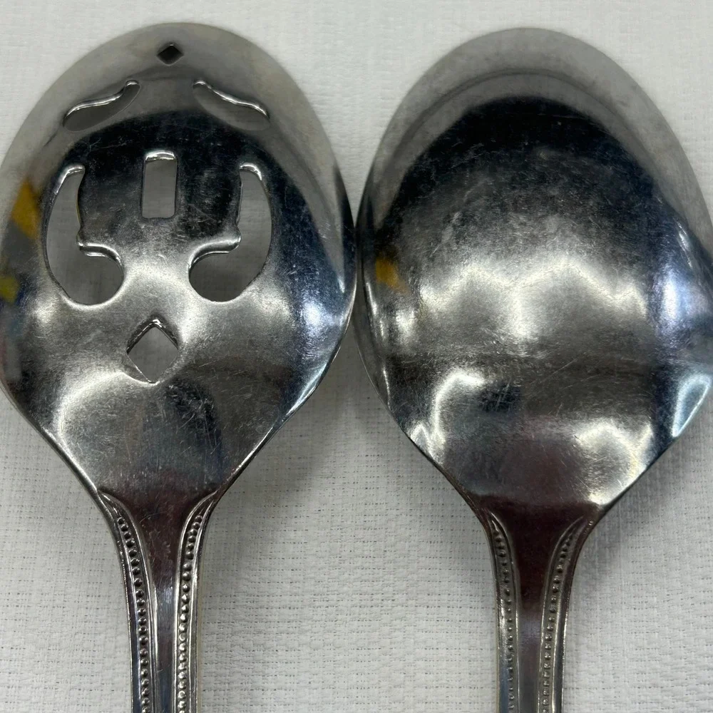 International Silver Royal Bead Gold 4 pc Serving Set Stainless 18/8 Spoons Fork